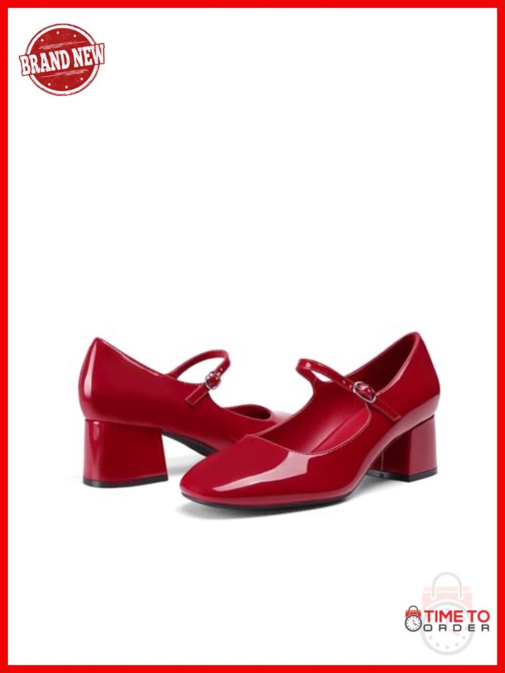Mary Jane Shoes Low Chunky Block Heel Pumps Faux Leather - Picture 3 of 6